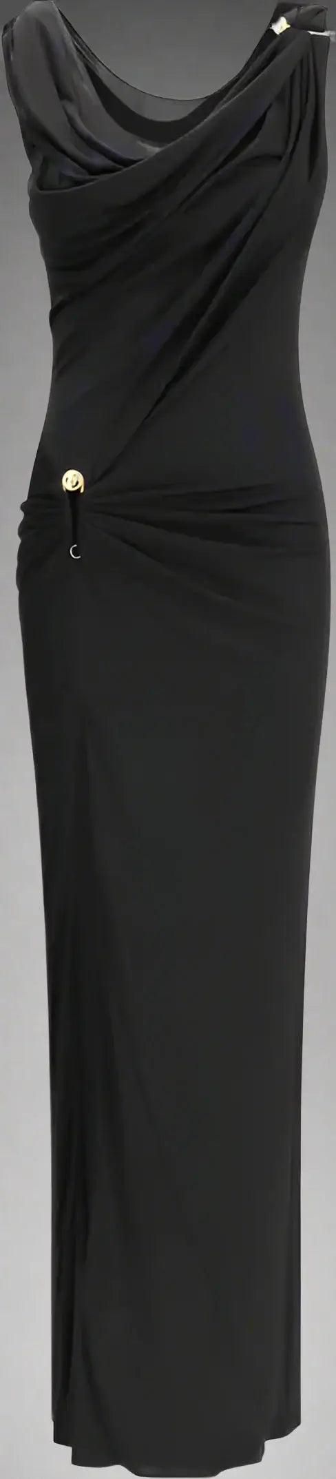 VERSACE black Draped jersey long Dress