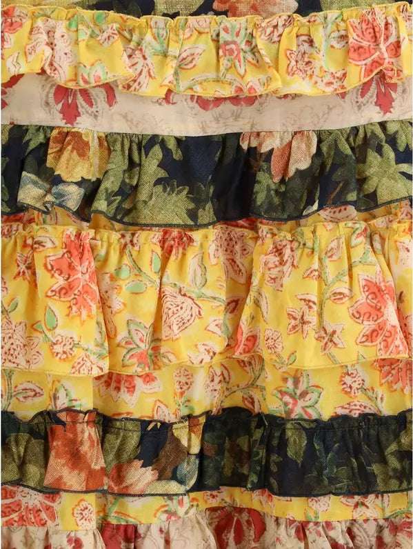 Valentino multicolored floral Long flounce Skirt