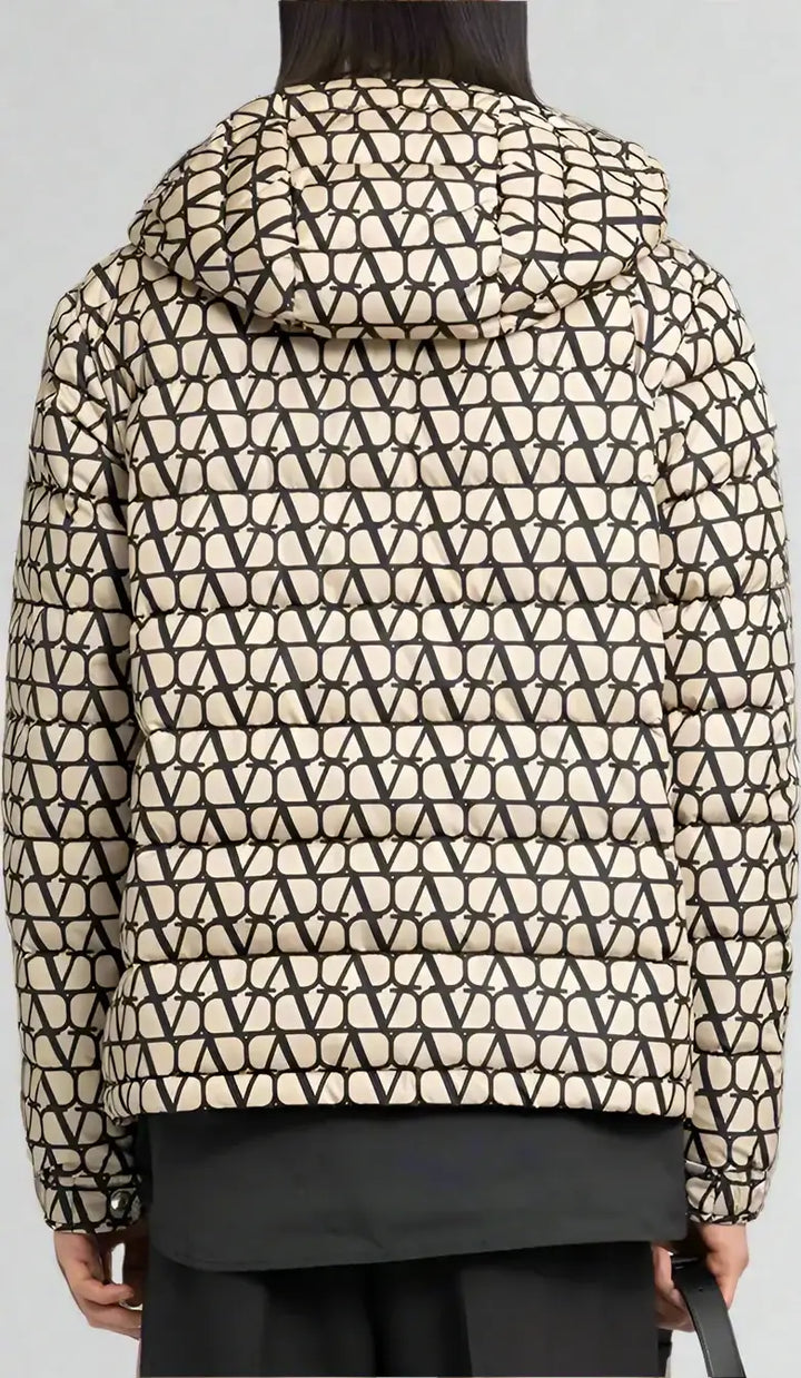 Patterned jacket worn by a person on a white background