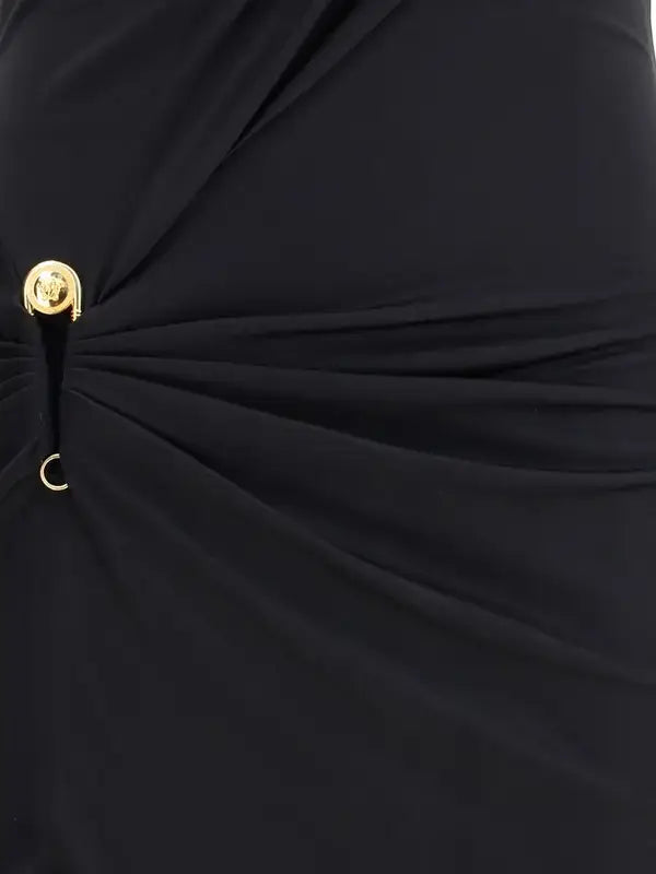 VERSACE black Draped jersey long Dress