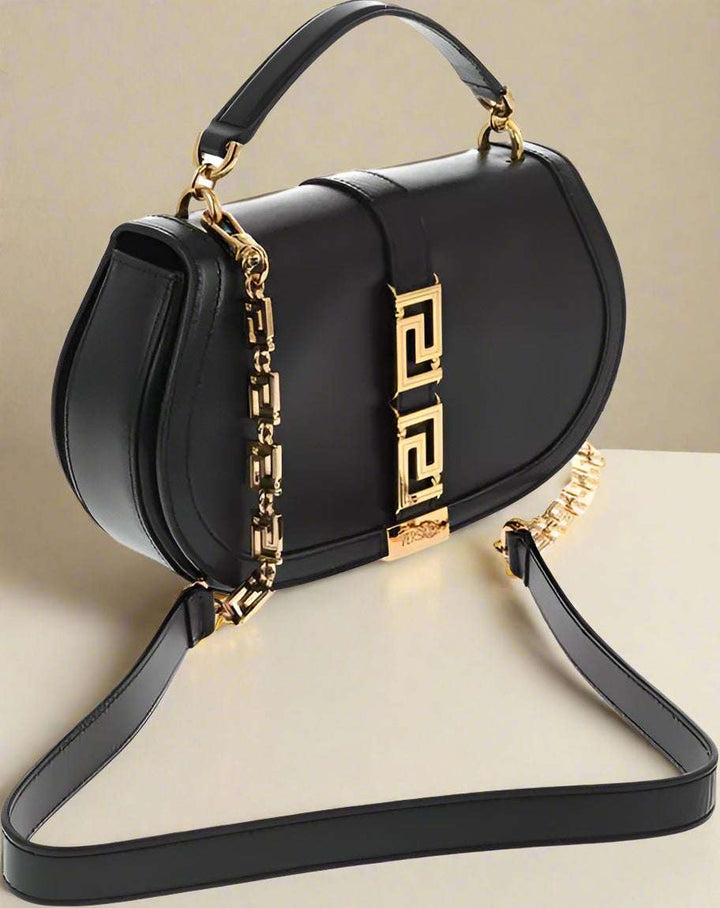 Versace Leather GRECA GODDES Saddle Bag with Golden Detail