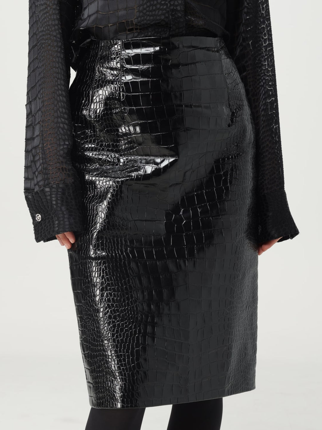 Versace Women Black Leather Skirt