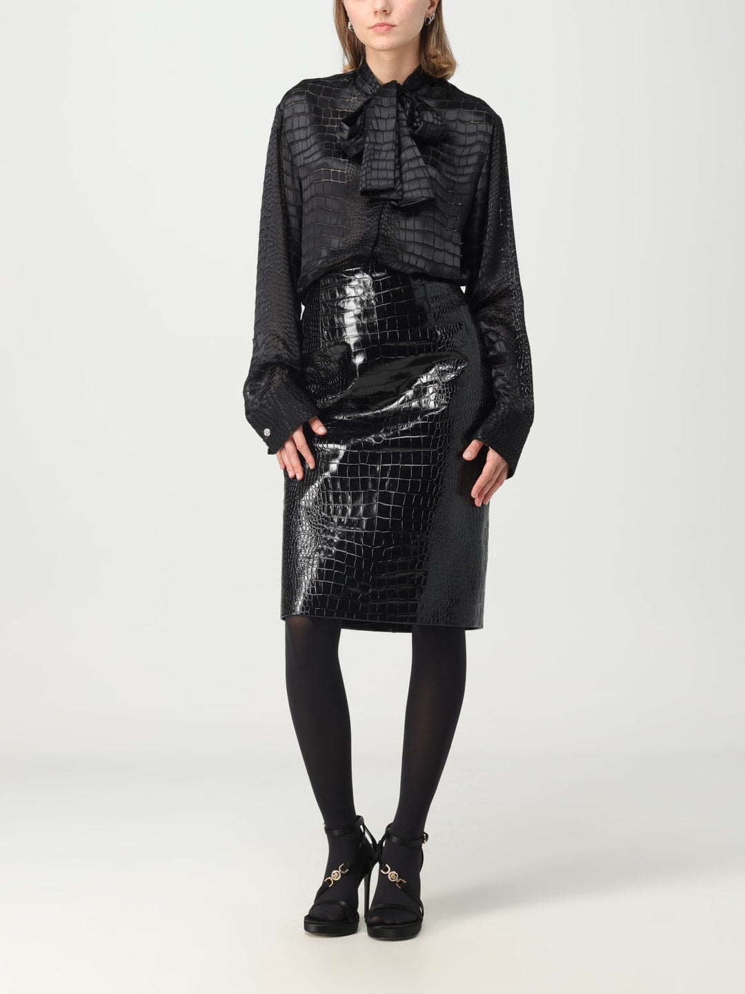 Versace Women Black Leather Skirt