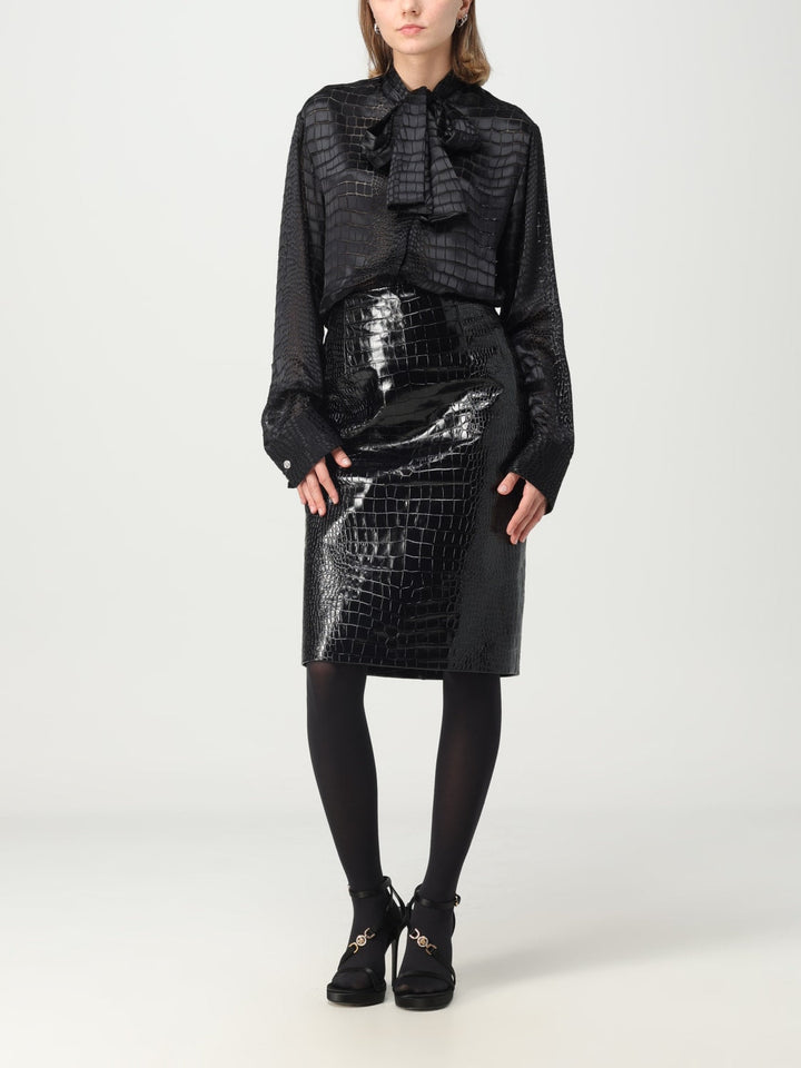 Versace Women Black Leather Skirt