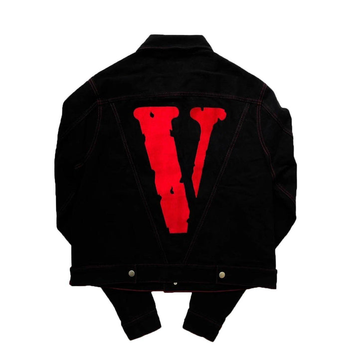Vlone Friends Denim Jacket Black / Red (Gently Used)