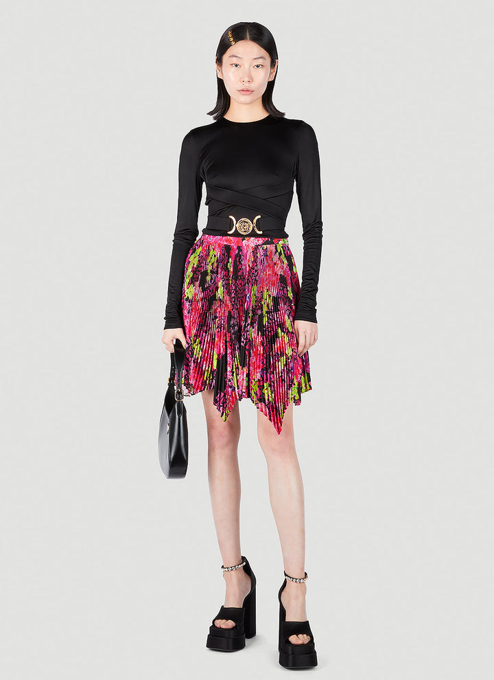 Versace Women Floral Logo Pleated Mini Skirt