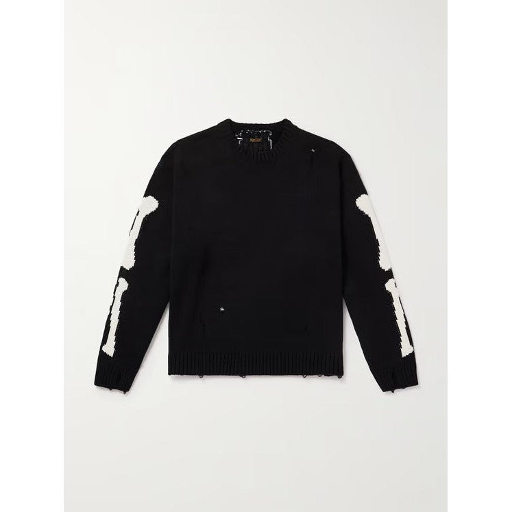 Kapital 5G Distressed Instarsia Cotton-Blend Sweater Black