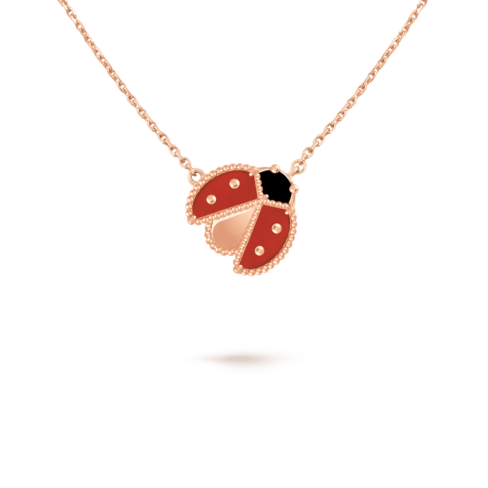 Van Cleef & Arpels Lucky Spring pendant, open wings ladybug 18K rose gold, Carnelian, Onyx fine jewelry
