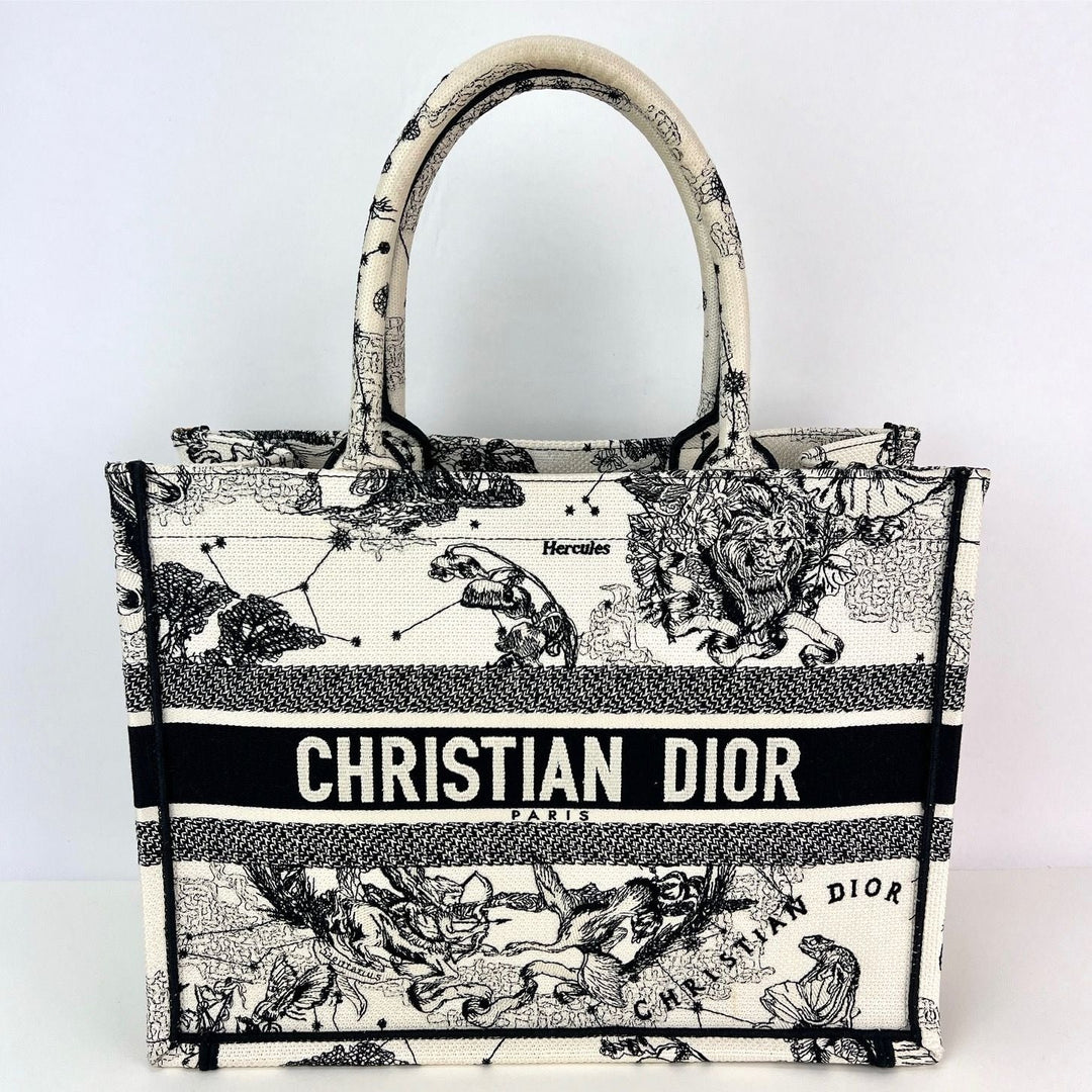 Christian Dior Book Embroidered Canvas Medium Stars and Signs Black Tote, luxury bags.