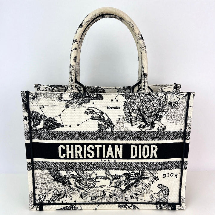 Christian Dior Book Embroidered Canvas Medium Stars and Signs Black Tote, luxury bags.