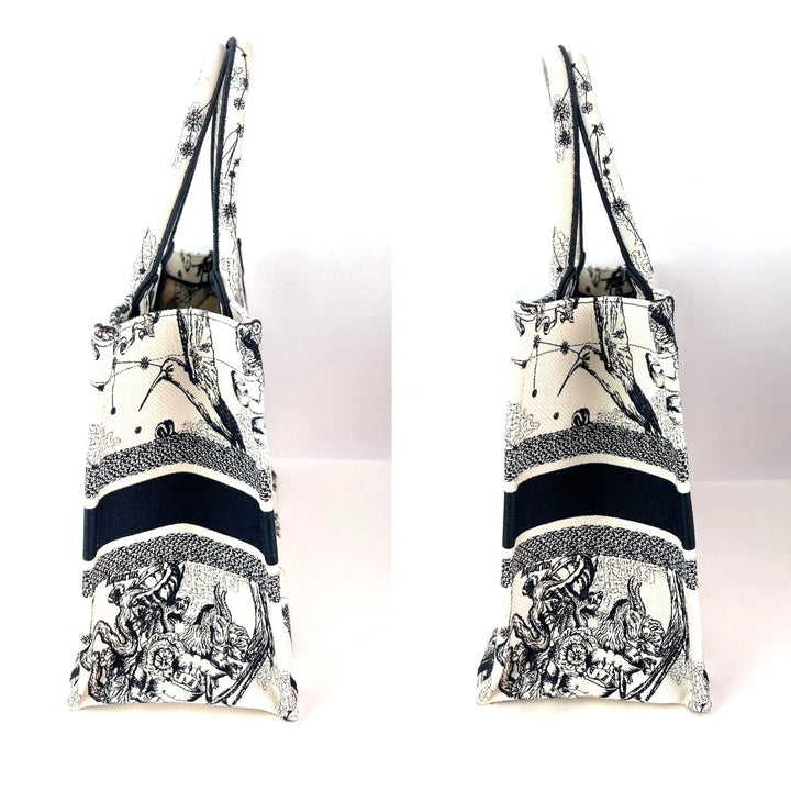 Christian Dior Book Embroidered Canvas Medium Stars and Signs Black Tote luxury bag side view