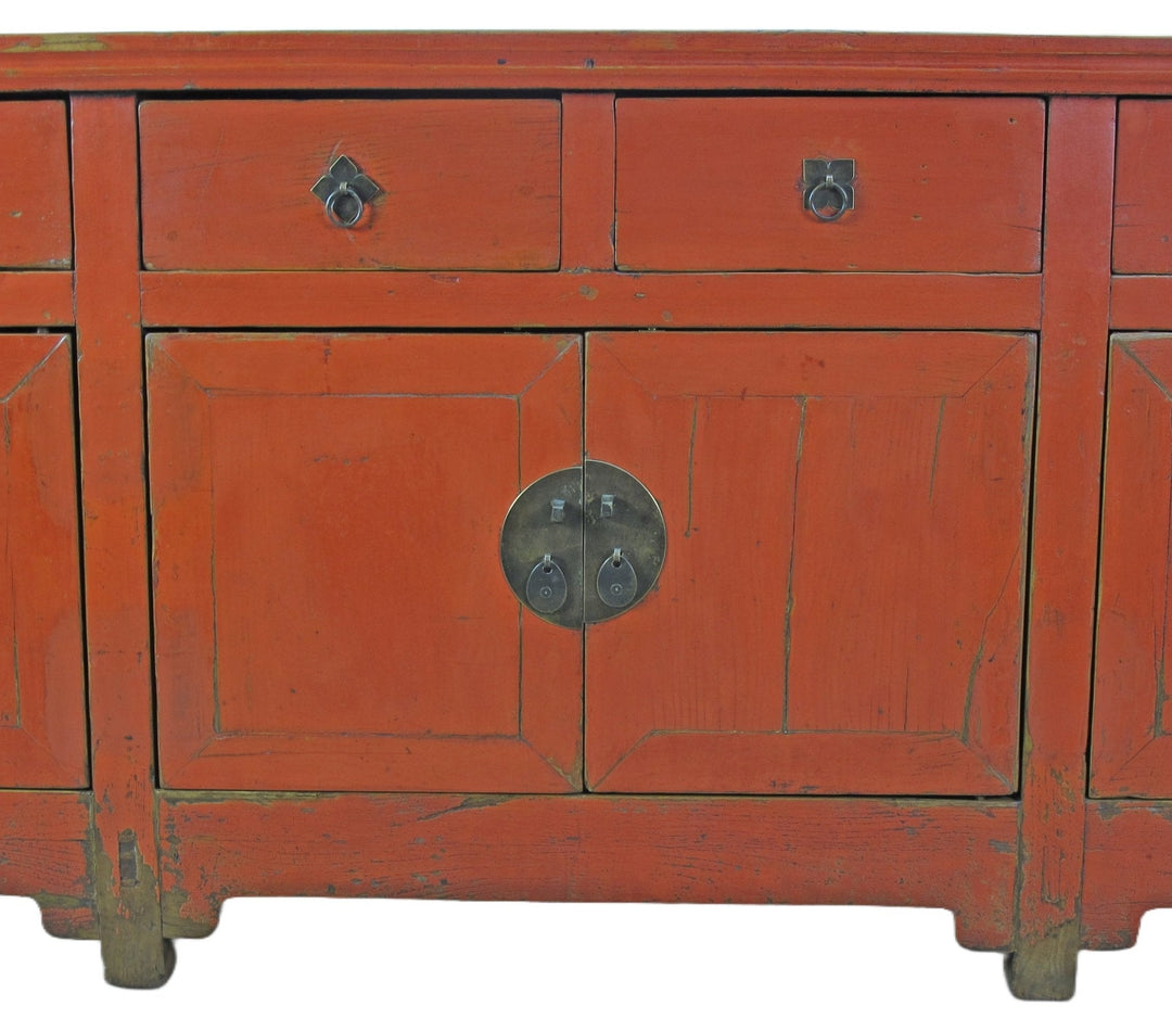 9 Feet Long Red Antique Chinese Buffet Sideboard Cabinet | Designer Sale