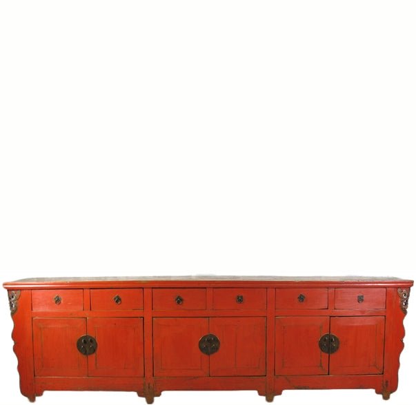 9 Feet Long Red Antique Chinese Buffet Sideboard Cabinet | Designer Sale