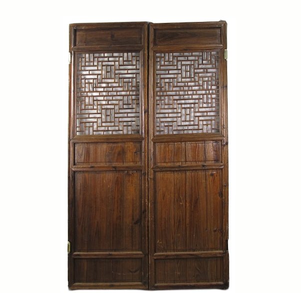 Z-Pair of Antique Chinese Double Happinese Lattice Door